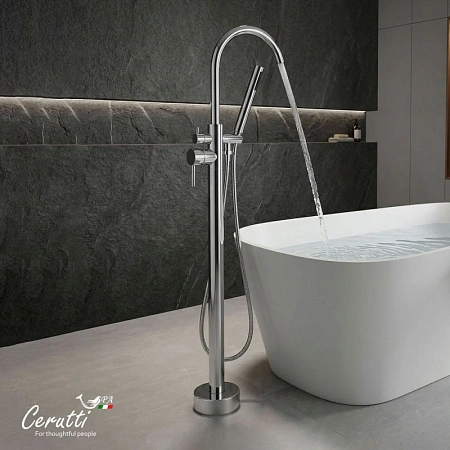 Смеситель для ванны Ceruttispa TOBIA CT12112 напольный, из нержавеющей стали, хром Смеситель для ванны Ceruttispa TOBIA CT12112 напольный, из нержавеющей стали, хром