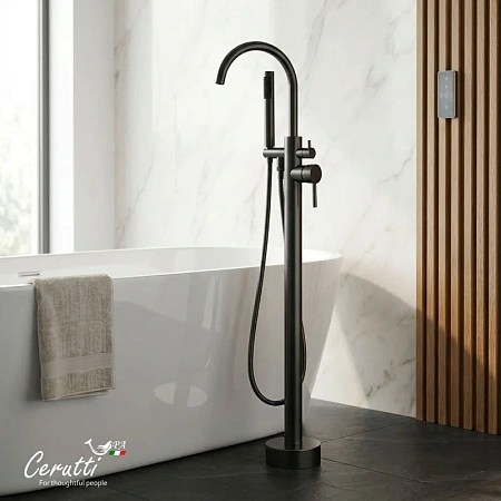 Смеситель для ванны Ceruttispa TOBIA GG CT12113 напольный, из нержавеющей стали, графит Смеситель для ванны Ceruttispa TOBIA GG CT12113 напольный, из нержавеющей стали, графит