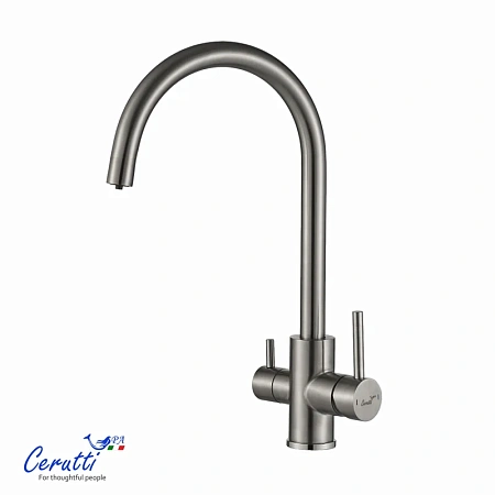 Смеситель для кухни Ceruttispa ANIELLO BN CT12088 из нержавеющей стали, матовый никель Смеситель для кухни Ceruttispa ANIELLO BN CT12088 из нержавеющей стали, матовый никель