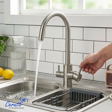 Смеситель для кухни Ceruttispa ANIELLO BN CT12088 из нержавеющей стали, матовый никель Смеситель для кухни Ceruttispa ANIELLO BN CT12088 из нержавеющей стали, матовый никель