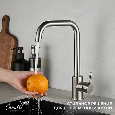 Смеситель для кухни Ceruttispa DUILIO BN CT10102 из нержавеющей стали, матовый никель Смеситель для кухни Ceruttispa DUILIO BN CT10102 из нержавеющей стали, матовый никель