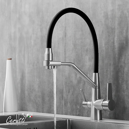 Смеситель для кухни Ceruttispa ELSE BN CT12123 из нержавеющей стали, матовый никель Смеситель для кухни Ceruttispa ELSE BN CT12123 из нержавеющей стали, матовый никель