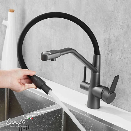 Смеситель для кухни Ceruttispa ELSE GR CT12124 из нержавеющей стали, серый матовый Смеситель для кухни Ceruttispa ELSE GR CT12124 из нержавеющей стали, серый матовый