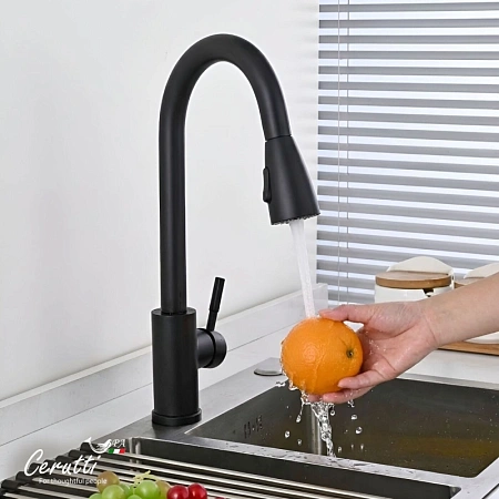 Смеситель для кухни Ceruttispa ENNIO B CT12107 из нержавеющей стали, черный матовый Смеситель для кухни Ceruttispa ENNIO B CT12107 из нержавеющей стали, черный матовый