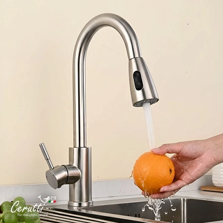 Смеситель для кухни Ceruttispa ENNIO BN CT12106 из нержавеющей стали, матовый никель Смеситель для кухни Ceruttispa ENNIO BN CT12106 из нержавеющей стали, матовый никель