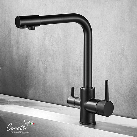 Смеситель для кухни Ceruttispa LAURA B CT12125 из нержавеющей стали, черный матовый Смеситель для кухни Ceruttispa LAURA B CT12125 из нержавеющей стали, черный матовый