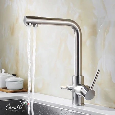 Смеситель для кухни Ceruttispa LAURA BN CT12126 из нержавеющей стали, матовый никель Смеситель для кухни Ceruttispa LAURA BN CT12126 из нержавеющей стали, матовый никель