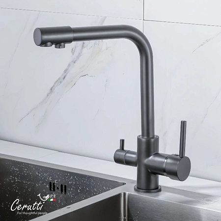Смеситель для кухни Ceruttispa LAURA GR CT12127 из нержавеющей стали, серый матовый Смеситель для кухни Ceruttispa LAURA GR CT12127 из нержавеющей стали, серый матовый
