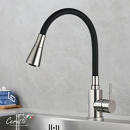 Смеситель для кухни Ceruttispa MIA BN CT12129 из нержавеющей стали, матовый никель Смеситель для кухни Ceruttispa MIA BN CT12129 из нержавеющей стали, матовый никель