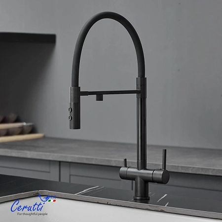 Смеситель для кухни Ceruttispa TORRE B CT12135 из нержавеющей стали, черный матовый Смеситель для кухни Ceruttispa TORRE B CT12135 из нержавеющей стали, черный матовый