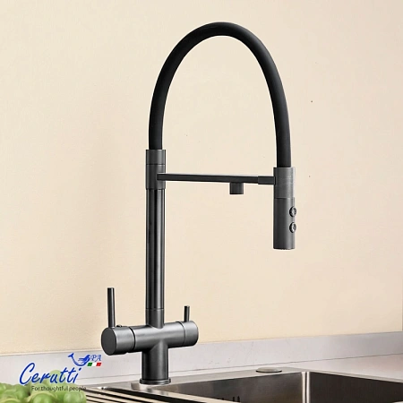 Смеситель для кухни Ceruttispa TORRE GR CT12136 из нержавеющей стали, серый матовый Смеситель для кухни Ceruttispa TORRE GR CT12136 из нержавеющей стали, серый матовый