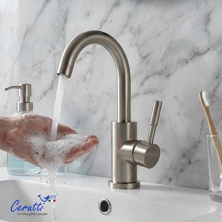 Смеситель для раковины Ceruttispa CELSO BN CT12096 из нержавеющей стали, матовый никель Смеситель для раковины Ceruttispa CELSO BN CT12096 из нержавеющей стали, матовый никель
