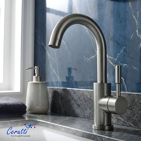 Смеситель для раковины Ceruttispa CELSO GR CT12097 из нержавеющей стали, серый матовый Смеситель для раковины Ceruttispa CELSO GR CT12097 из нержавеющей стали, серый матовый