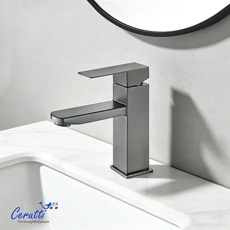 Смеситель для раковины Ceruttispa CLELIA GR CT12060 из нержавеющей стали, серый матовый Смеситель для раковины Ceruttispa CLELIA GR CT12060 из нержавеющей стали, серый матовый