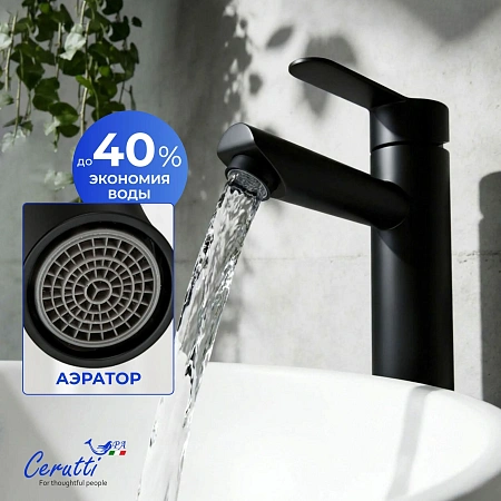 Смеситель для раковины Ceruttispa OVIDIO XLBM CT12082 из нержавеющей стали, черный матовый Смеситель для раковины Ceruttispa OVIDIO XLBM CT12082 из нержавеющей стали, черный матовый