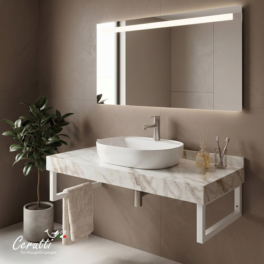 Столешница Ceruttispa CHIKA 80CG 800х470х120 CT12302 мрамор калакатта золотой с белыми полотенцедержателями — Изображение 5