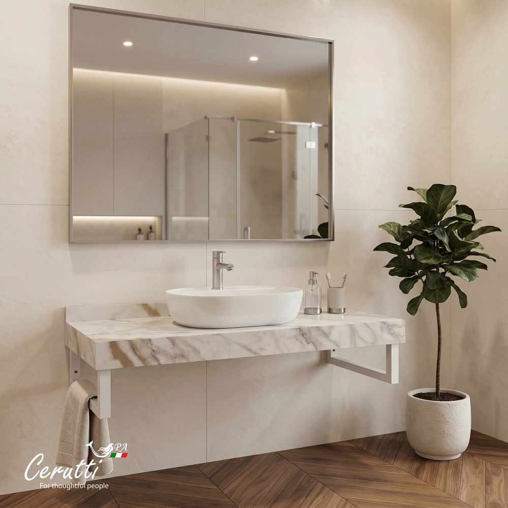 Столешница Ceruttispa CHIKA 80CG 800х470х120 CT12302 мрамор калакатта золотой с белыми полотенцедержателями — Изображение 7
