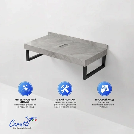 Столешница Ceruttispa MIMI 80GM 800х470х120 CT12306 серый мрамор с черными полотенцедержателями Столешница Ceruttispa MIMI 80GM 800х470х120 CT12306 серый мрамор с черными полотенцедержателями