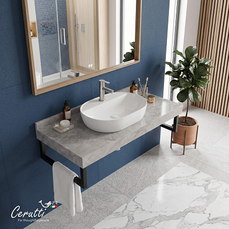 Столешница Ceruttispa MIMI 90GM 900х470х120 CT12307 серый мрамор с черными полотенцедержателями Столешница Ceruttispa MIMI 90GM 900х470х120 CT12307 серый мрамор с черными полотенцедержателями