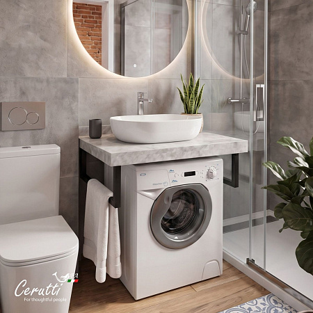 Столешница Ceruttispa MIMI 90GM 900х470х120 CT12307 серый мрамор с черными полотенцедержателями Столешница Ceruttispa MIMI 90GM 900х470х120 CT12307 серый мрамор с черными полотенцедержателями