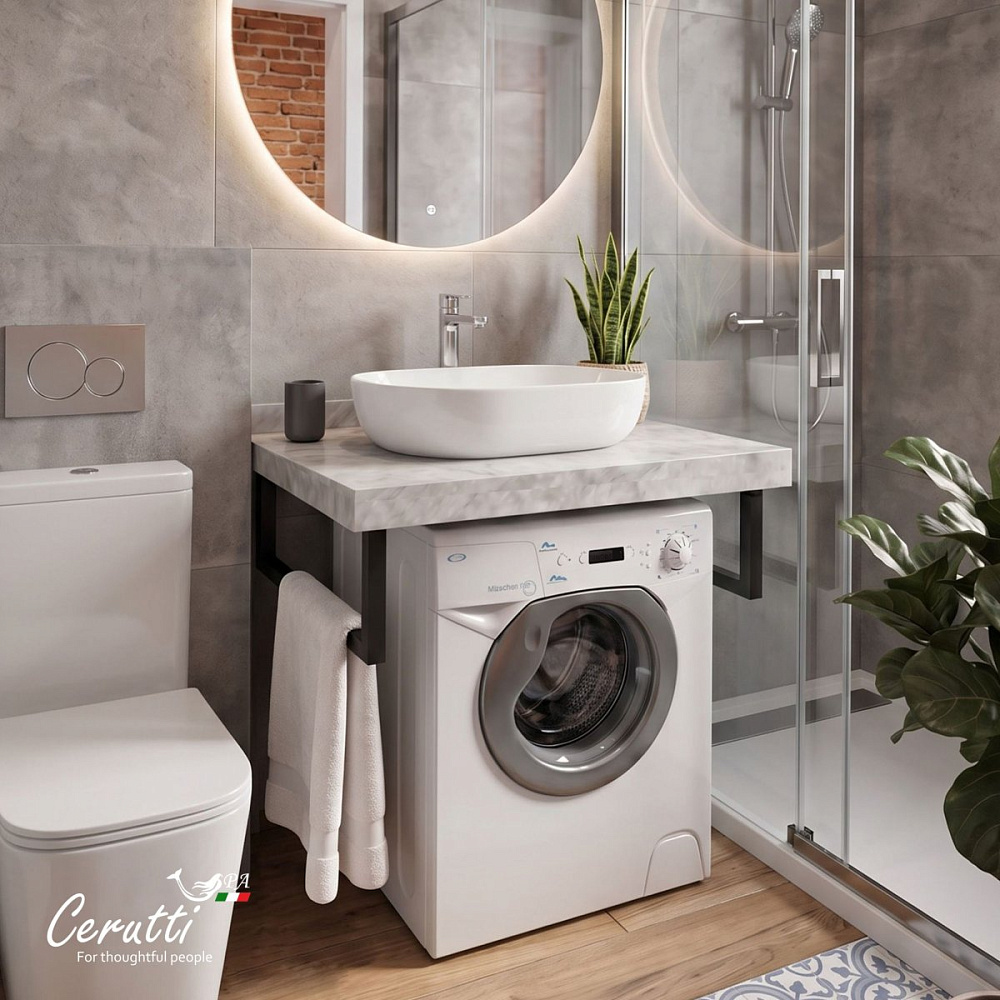 Столешница Ceruttispa MIMI 90GM 900х470х120 CT12307 серый мрамор с черными полотенцедержателями — Изображение 3