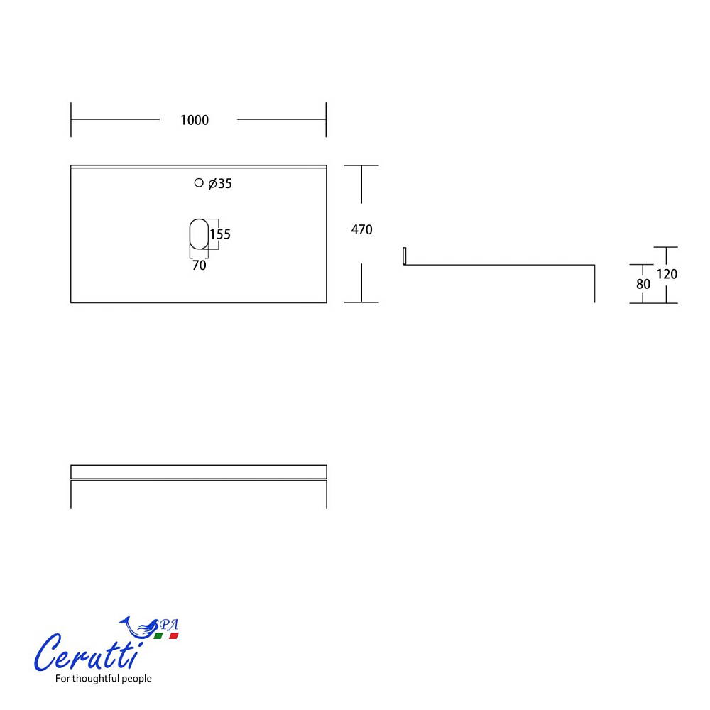 Столешница Ceruttispa MIMI 90GM 900х470х120 CT12307 серый мрамор с черными полотенцедержателями — Изображение 8