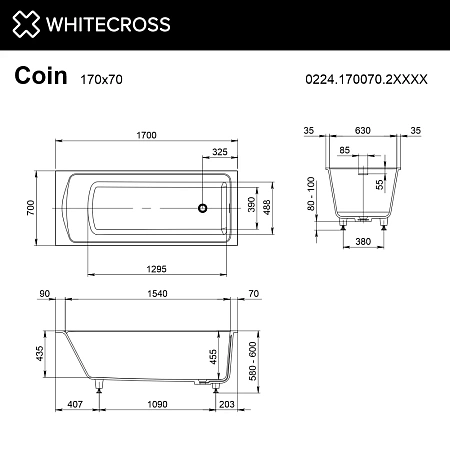 Ванна из искусственного камня WHITECROSS Coin 170x70 0224.170070.2XXXX RAL матовый Ванна из искусственного камня WHITECROSS Coin 170x70 0224.170070.2XXXX RAL матовый
