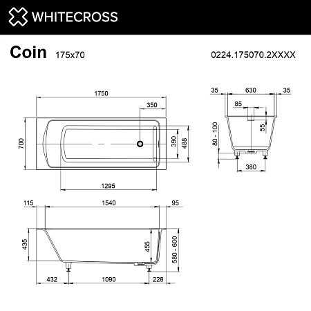 Ванна из искусственного камня WHITECROSS Coin 175x70 0224.175070.2XXXX RAL матовый Ванна из искусственного камня WHITECROSS Coin 175x70 0224.175070.2XXXX RAL матовый