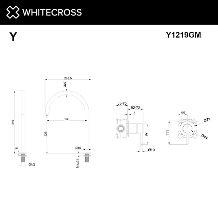 Смеситель для раковины WHITECROSS Y Y1219GM оружейная сталь Смеситель для раковины WHITECROSS Y Y1219GM оружейная сталь