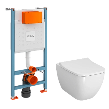 Комплект унитаза VitrA Shift 9855B003-7207 3 в 1 с инсталляцией, сиденьем микролифт, безободковый