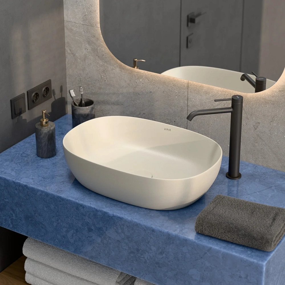 Раковина VitrA Outline Recycled 7995B066-0016 60 x 41 см накладная, матовая бежевая, антибактериальное покрытие Hygiene — Изображение 5