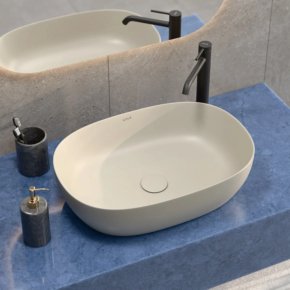 Раковина VitrA Outline Recycled 7995B066-0016 60 x 41 см накладная, матовая бежевая, антибактериальное покрытие Hygiene — Изображение 6