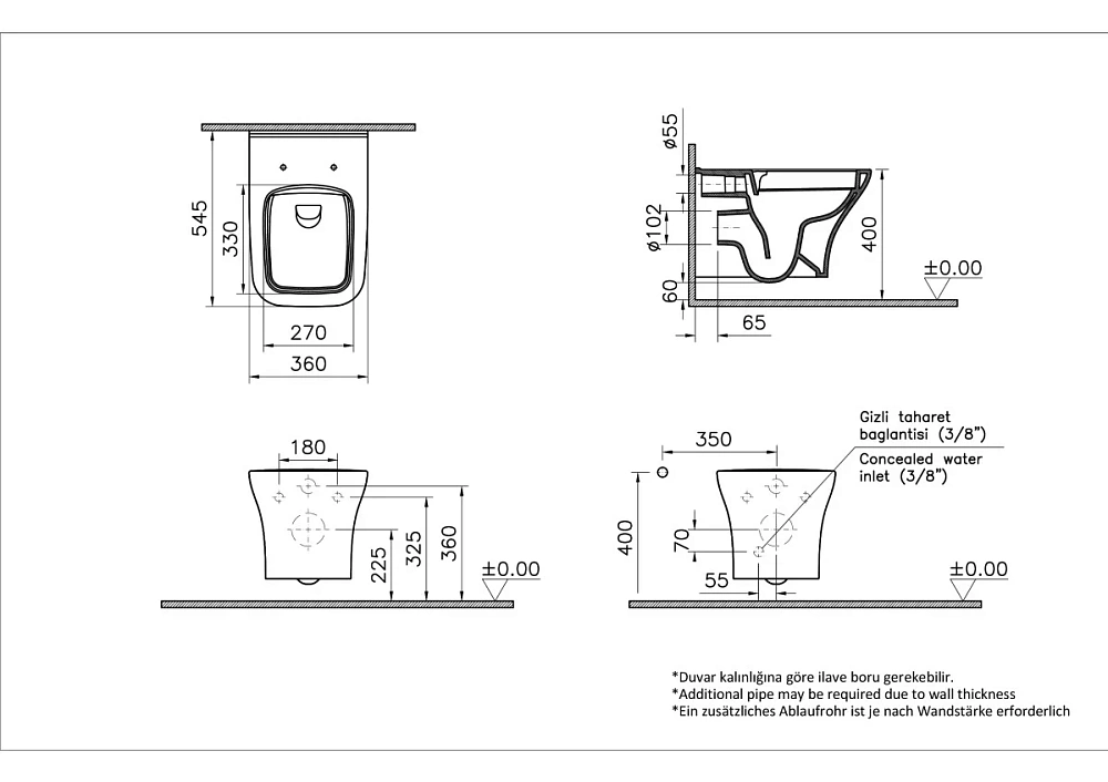 Унитаз подвесной VitrA Zentrum Square 7484B003-0075 безободковый SmoothFlush белый, антибактериальное покрытие Hygiene — Изображение 7