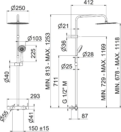 Душевая система Kerama Marazzi Nota 8236KM.21.018 хром Душевая система Kerama Marazzi Nota 8236KM.21.018 хром