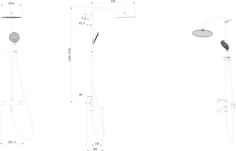 Душевая система Kerama Marazzi Fonte FO.302.KM.BLK.M на 3 потока с поворотным изливом с термостатом, черный матовый — Изображение 10