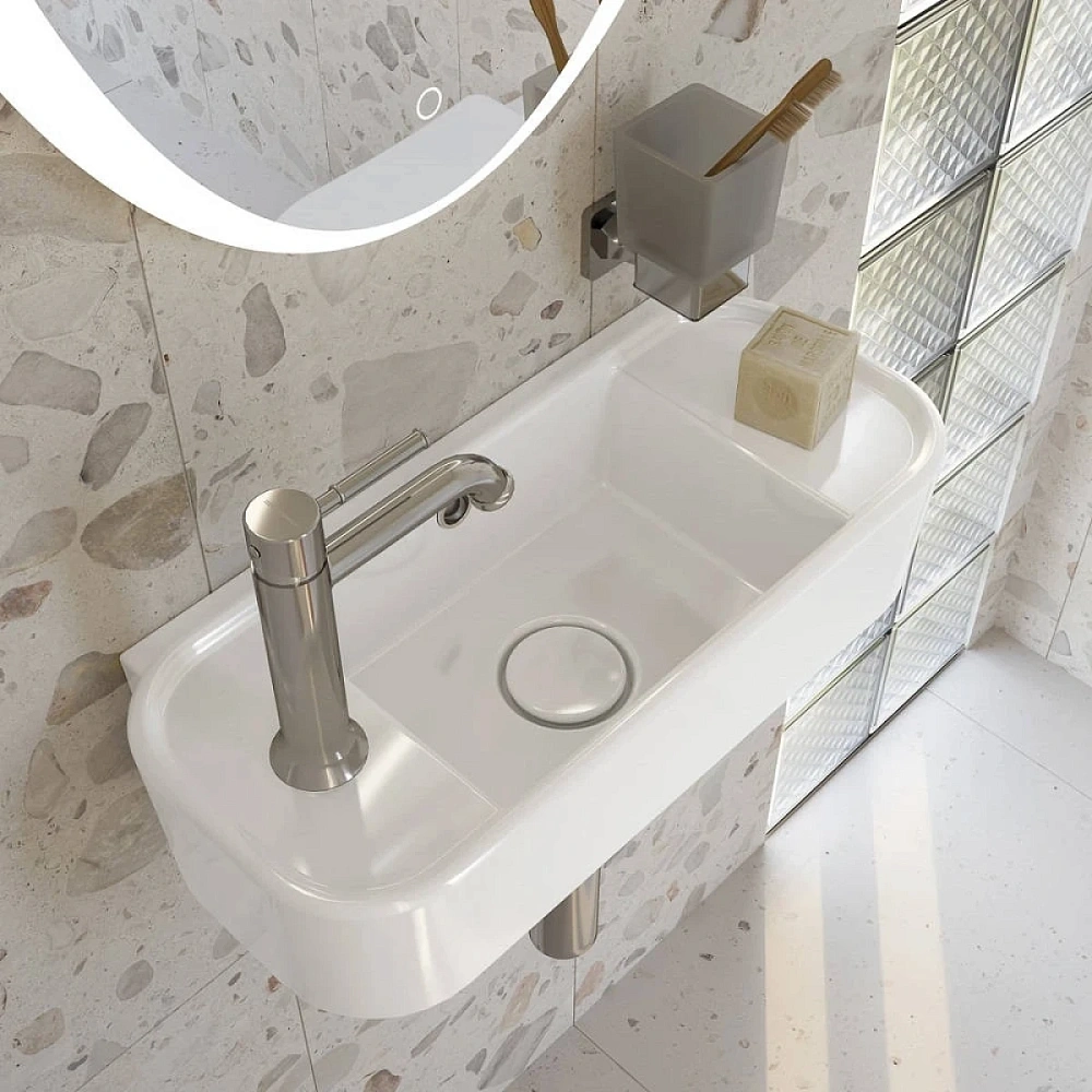 Раковина Kerama Marazzi Элеганс KMELWB51GWH1LH подвесная 51 см с крепежом, левосторонняя, белая глянцевая — Изображение 2