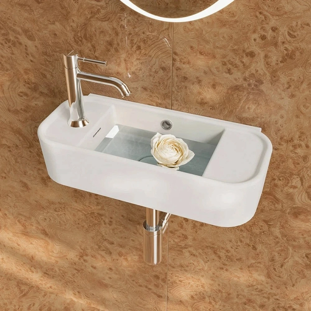 Раковина Kerama Marazzi Элеганс KMELWB51GWH1LH подвесная 51 см с крепежом, левосторонняя, белая глянцевая — Изображение 3