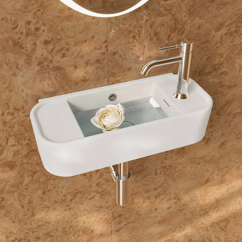 Раковина Kerama Marazzi Элеганс KMELWB51GWH1RH подвесная 51 см с крепежом, правосторонняя, белая глянцевая — Изображение 2