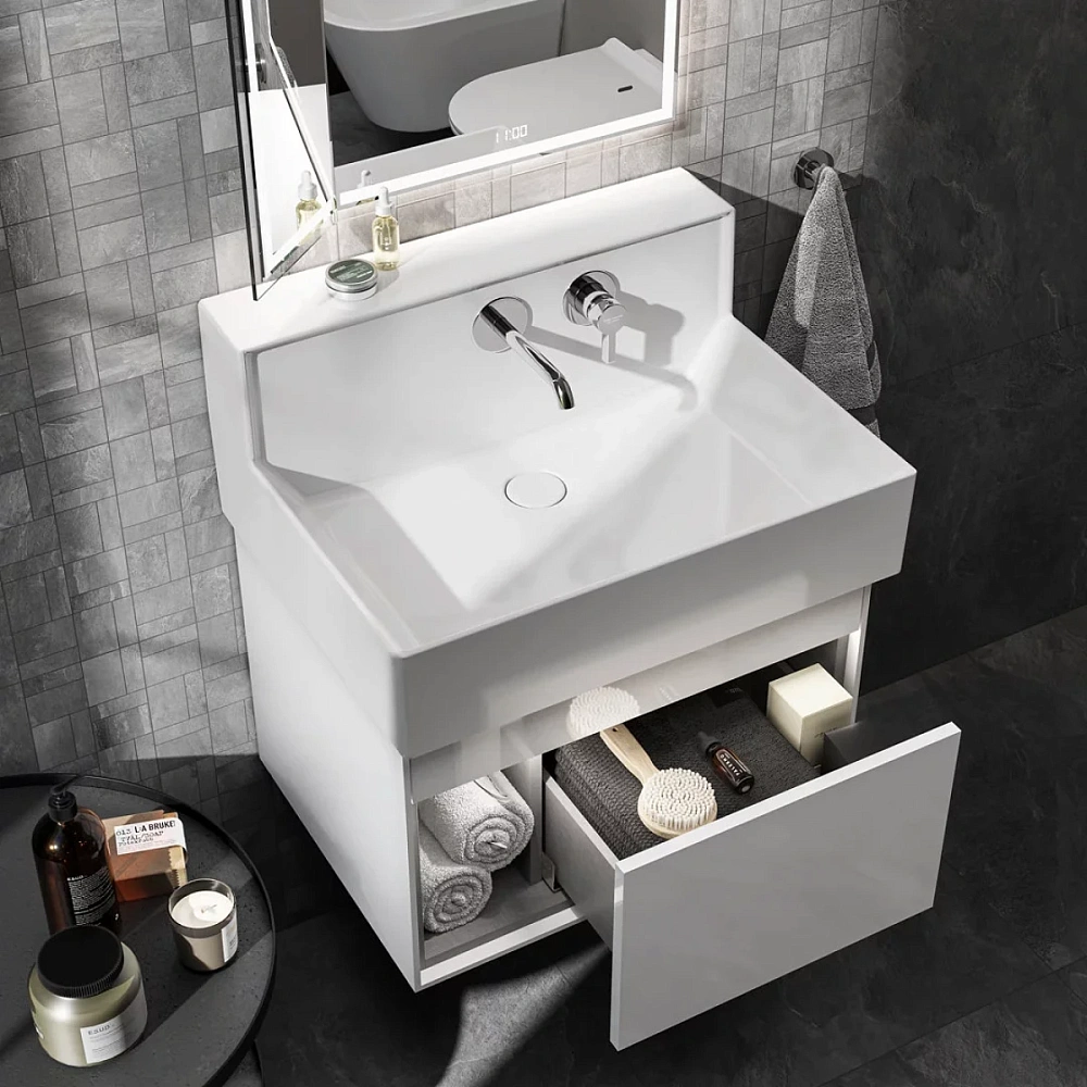 Раковина Kerama Marazzi Logica M LO.M.wb.65 мебельная\подвесная cо встроенным смесителем 65, белая глянцевая — Изображение 6
