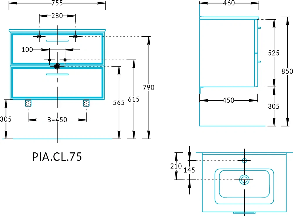 Тумба под раковину Kerama Marazzi Piano Classic PIA.CL.75\WHT.M подвесная 75 см, ясень белый матовый — Изображение 6