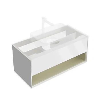 Тумба под раковину Kerama Marazzi Plaza Modern KMPMCb100MSg1 подвесная 100, нажимное открывание, подсветка, белая матовая+шалфей