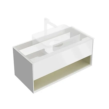 Тумба под раковину Kerama Marazzi Plaza Modern KMPMCb100MSg1 подвесная 100, нажимное открывание, подсветка, белая матовая+шалфей Тумба под раковину Kerama Marazzi Plaza Modern KMPMCb100MSg1 подвесная 100, нажимное открывание, подсветка, белая матовая+шалфей