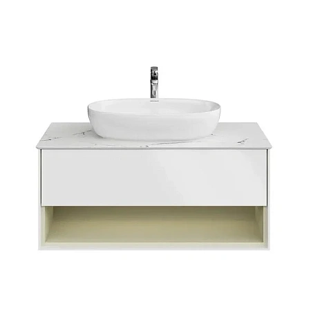 Тумба под раковину Kerama Marazzi Plaza Modern KMPMCb100MSg1 подвесная 100, нажимное открывание, подсветка, белая матовая+шалфей Тумба под раковину Kerama Marazzi Plaza Modern KMPMCb100MSg1 подвесная 100, нажимное открывание, подсветка, белая матовая+шалфей