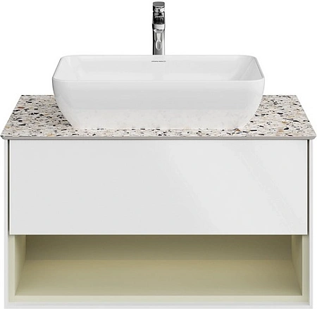 Тумба под раковину Kerama Marazzi Plaza Modern KMPMCb80MSg1 подвесная 80, нажимное открывание, подсветка, белая матовая+шалфей Тумба под раковину Kerama Marazzi Plaza Modern KMPMCb80MSg1 подвесная 80, нажимное открывание, подсветка, белая матовая+шалфей