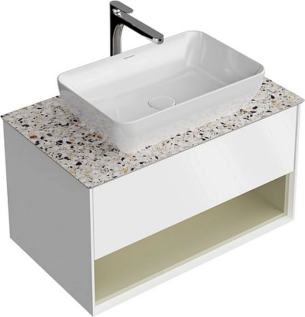 Тумба под раковину Kerama Marazzi Plaza Modern KMPMCb80MSg1 подвесная 80, нажимное открывание, подсветка, белая матовая+шалфей Тумба под раковину Kerama Marazzi Plaza Modern KMPMCb80MSg1 подвесная 80, нажимное открывание, подсветка, белая матовая+шалфей