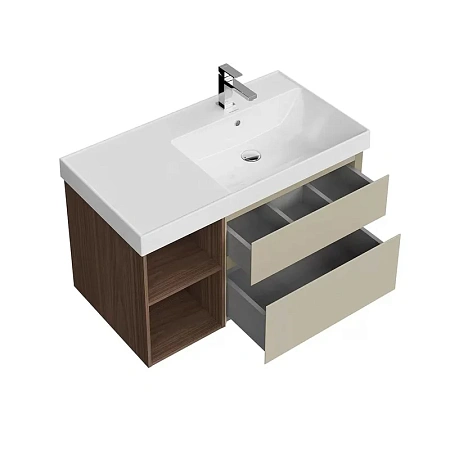 Тумба под раковину Kerama Marazzi CUB.90.2Rh\LIM.N подвесная Cubo правая с ящиками 90, лимо матовая-древесная Тумба под раковину Kerama Marazzi CUB.90.2Rh\LIM.N подвесная Cubo правая с ящиками 90, лимо матовая-древесная