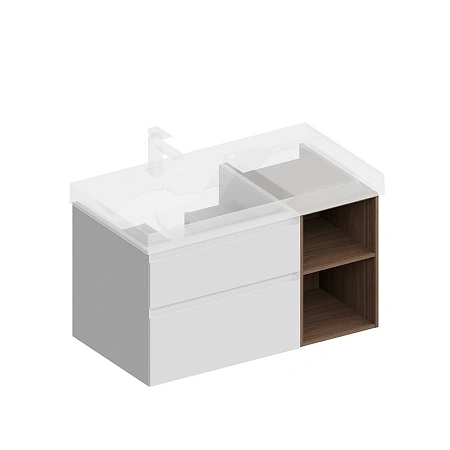 Тумба под раковину Kerama Marazzi CUB.90.2Lh\WHTM.N подвесная Cubo левая с ящиками 90, белая матовая-древесная