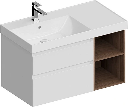 Тумба под раковину Kerama Marazzi CUB.90.2Lh\WHTM.N подвесная Cubo левая с ящиками 90, белая матовая-древесная Тумба под раковину Kerama Marazzi CUB.90.2Lh\WHTM.N подвесная Cubo левая с ящиками 90, белая матовая-древесная