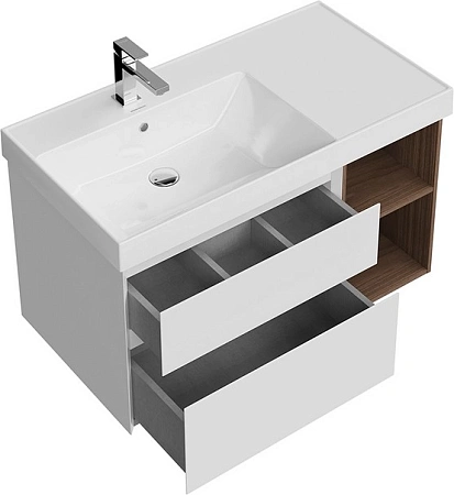 Тумба под раковину Kerama Marazzi CUB.90.2Lh\WHTM.N подвесная Cubo левая с ящиками 90, белая матовая-древесная Тумба под раковину Kerama Marazzi CUB.90.2Lh\WHTM.N подвесная Cubo левая с ящиками 90, белая матовая-древесная