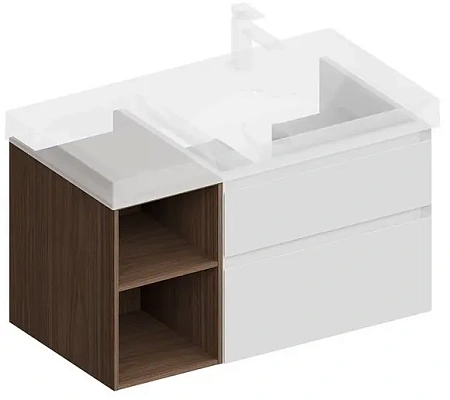 Тумба под раковину Kerama Marazzi CUB.90.2Rh\WHTM.N подвесная Cubo правая с ящиками 90, белая матовая-древесная
